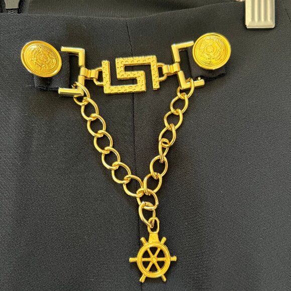 Top World Size M Black Gold-Tone Chain-Link Embellished Front Slit Maxi Skirt - Picture 7 of 8